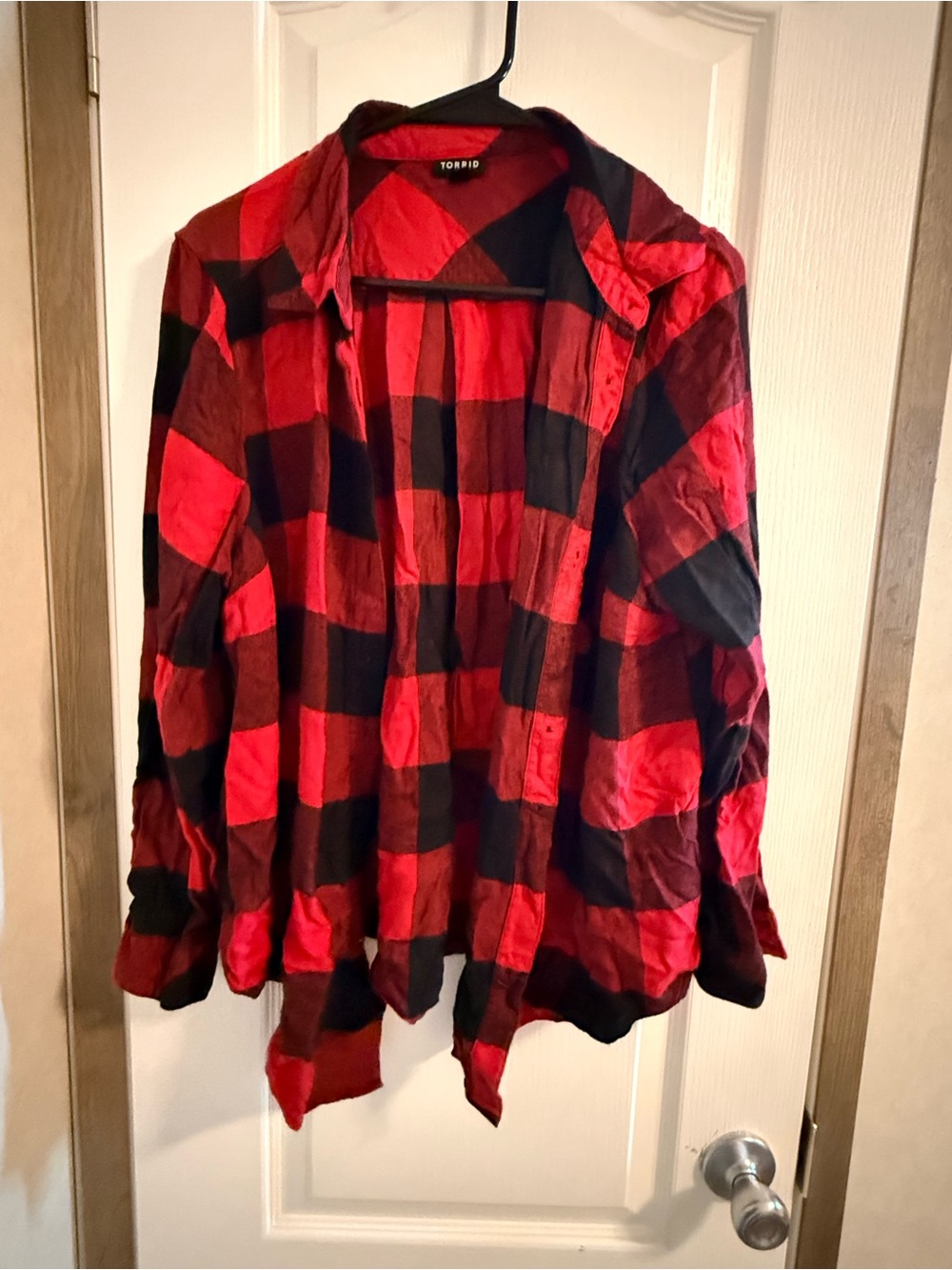 Torrid Red and Black Plaid Button-Down Shirt